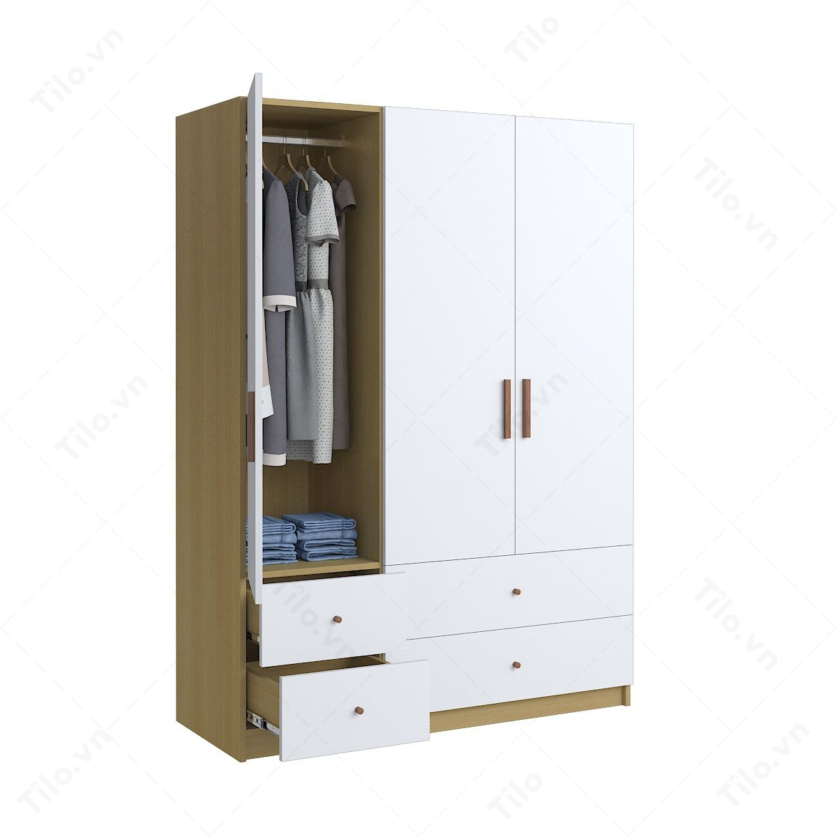 Tủ quần áo góc 3 cánh kèm ngăn kéo dưới tiện dụng